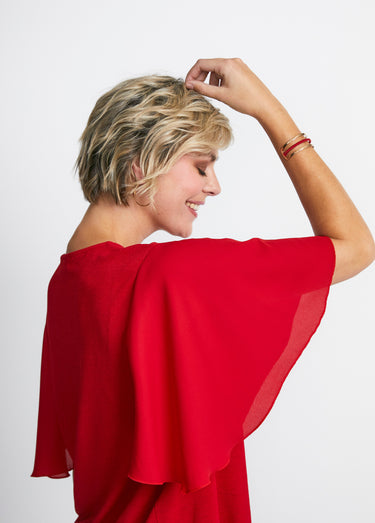 Tee-shirt bi-matière manches 3/4 papillon Rouge