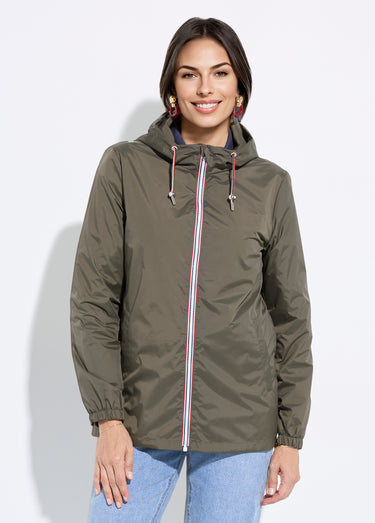 Coupe-vent déperlant à capuche, poches raglan Kaki