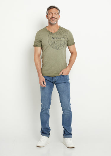 T-shirt petit col V avec détails used Kaki
