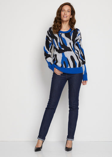 Pull doux jacquard maille poilue Bleu/Noir