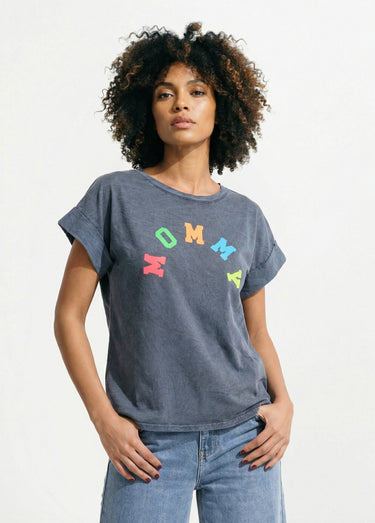 T-shirt délavé avec inscription Mommy Gris