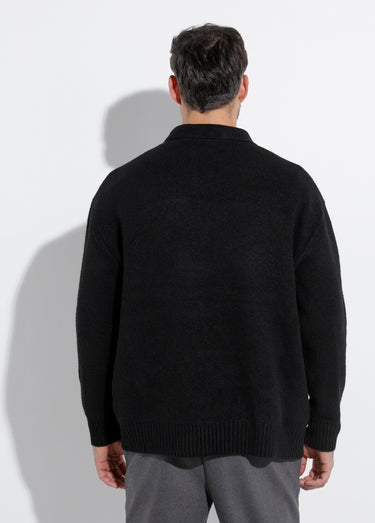 Pull avec col polo finition fantaisie Noir