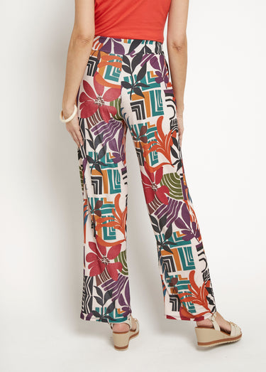 Pantalon fluide stretch, fleuri graphique Beige / imprimé