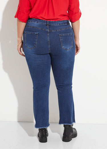 Jean 5 poches stretch 7/8e bas effiloché Bleu Stone