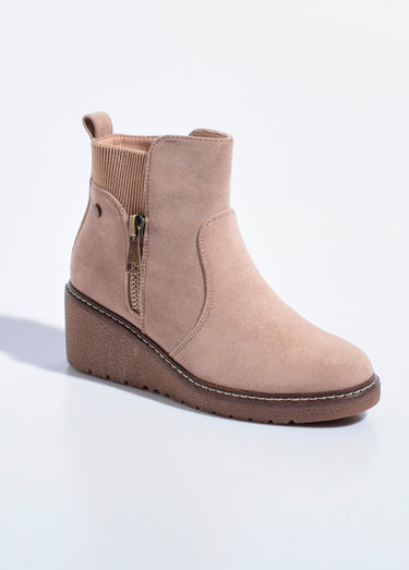 Boots semelle compensée avec zip déco Beige