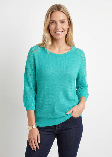 Pull léger manches 3/4 raglan col rond Aqua