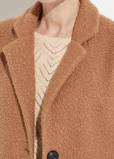 Manteau tissu bouclette mi-long boutonné Camel