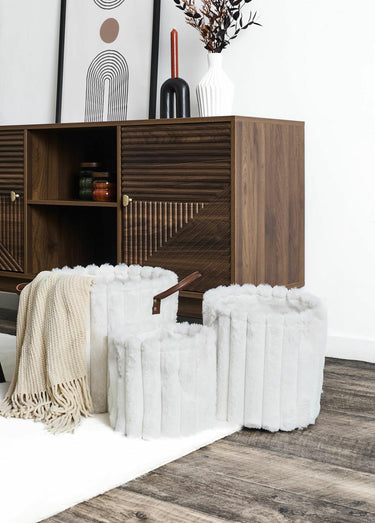 Paniers ronds rangement, effet fourrure Blanc