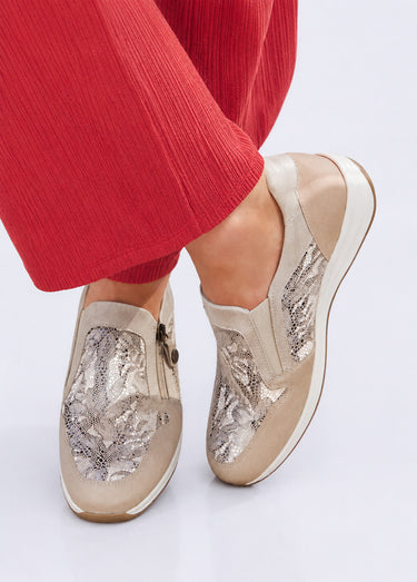Mocassins largeur confort zippés cuir Beige