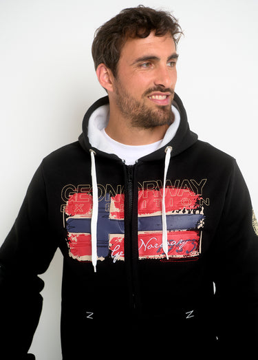 Sweat à capuche zippé poche kangourou Noir/Gris