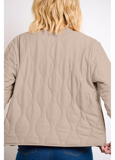Veste unie matelassée zippée courte col rond Beige