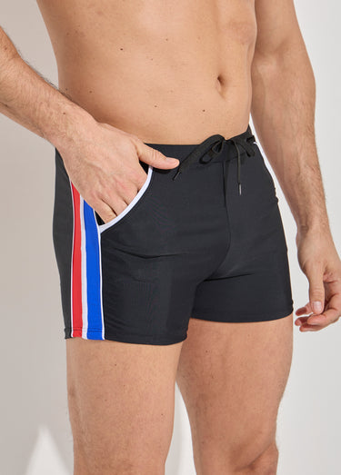 Boxer de bain piscine, bandes cotés Noir