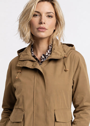 Veste courte coupe vent, capuche amovible Camel