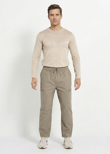 Pantalon en toile, taille elastiquée Kaki