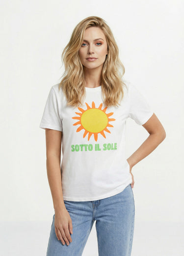 T-shirt coton avec message Sotto il Sole Blanc
