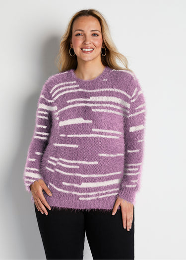 Pull maille douce effet poilu Parme/Ecru