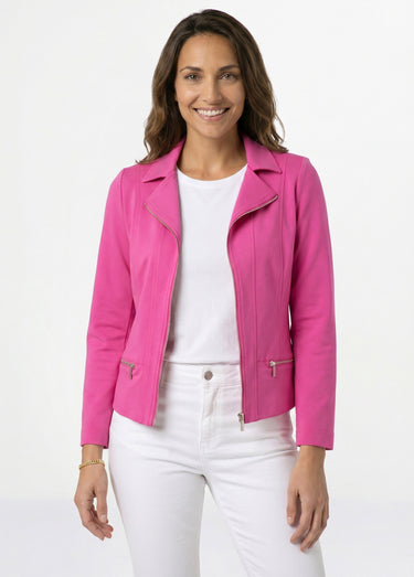 Veste courte zippée droite maille milano Fuchsia