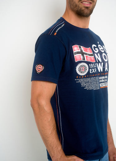 T-shirt homme col rond et inscriptions Marine
