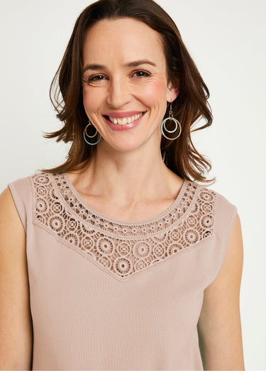 Débardeur macramé coton uni Beige
