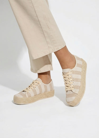 Baskets semelle plateforme façon corde Raye Beige