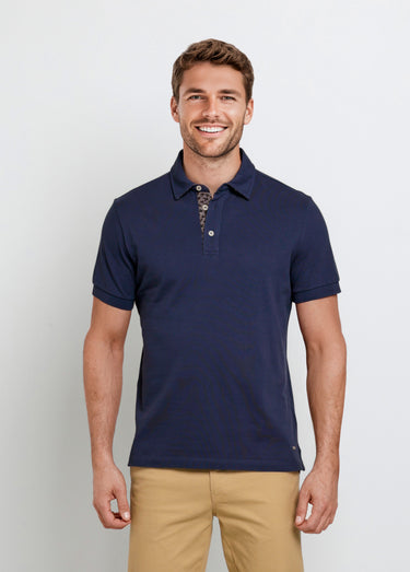 Polo en maille piquée à manches courtes Marine