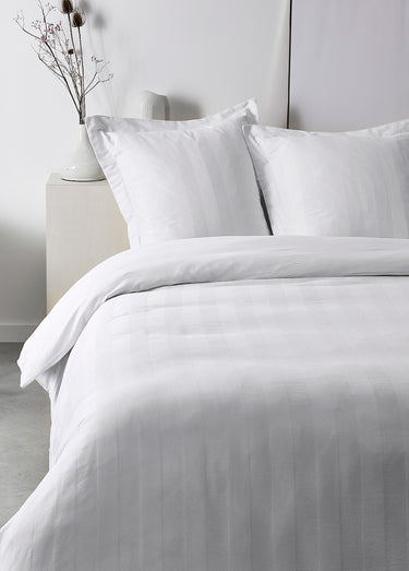 Drap housse satin de coton avec rayures Blanc
