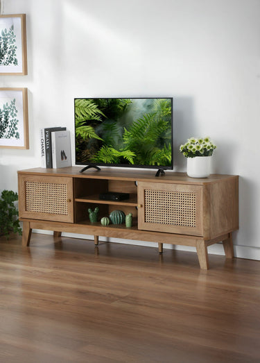 PALMO Meuble TV décor cannage rotin Bois Clair