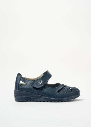 Sandales en cuir ajouré avec scratch Bleu