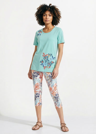 T-shirt manches courtes brodé ou imprimé Uni vert d'eau
