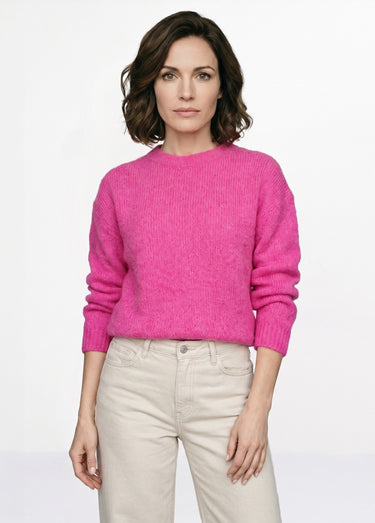 Pull col rond manches longues avec laine Fuchsia