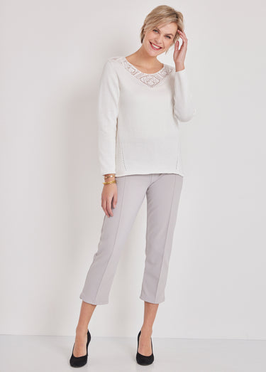 Pull manches longues mailles fantaisie Blanc