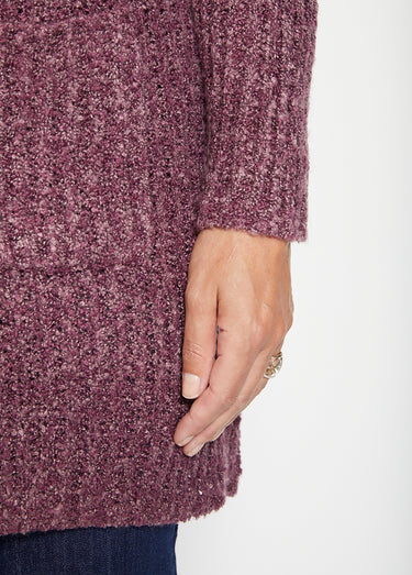 Long gilet à capuche Prune