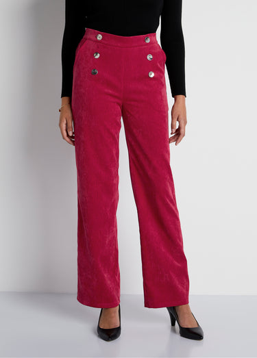 Pantalon large velours milleraies effet pont Rouge