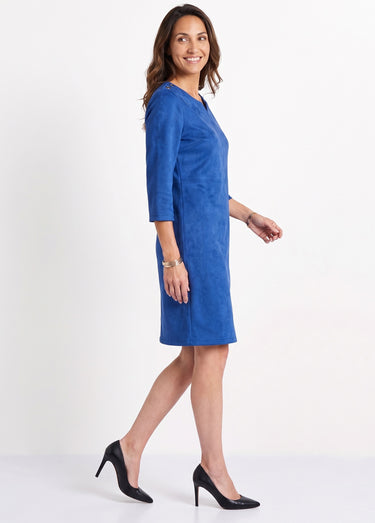 Robe ample courte en tissu suédé uni Bleu