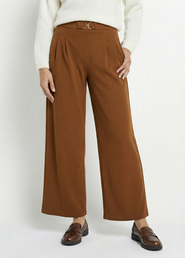 Pantalon large maille détail chic métal Tabac