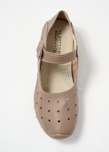 Ballerines perforées en cuir avec bride Kaki