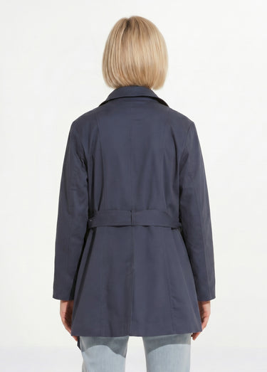 Trench court double boutonnage uni col pointu Bleu Marine