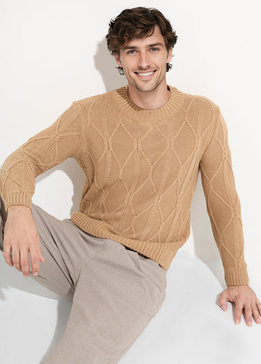 Pull irlandais torsadé chaud avec laine Camel
