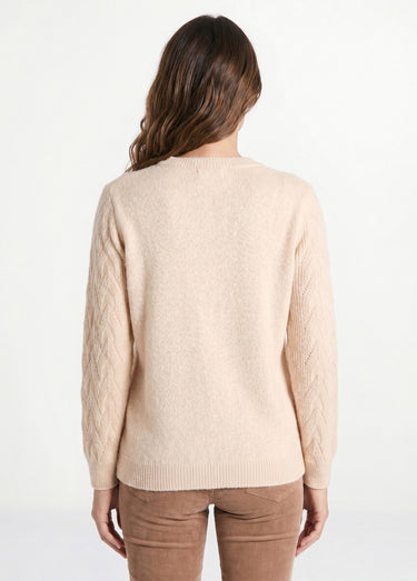 Pull doux uni col rond maille fantaisie Beige