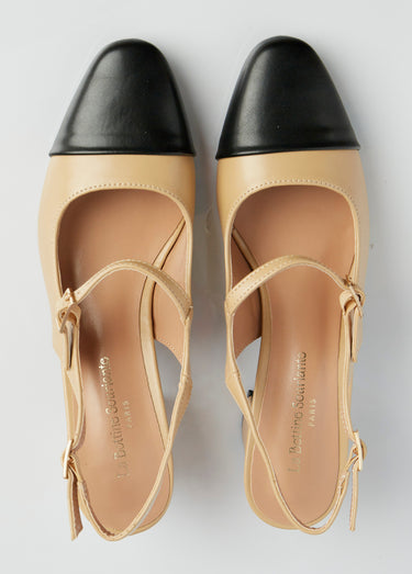 Escarpins style babies, bout rapporté Beige/Noir