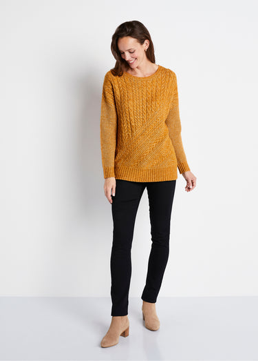 Pull maille chinée perlée torsadée col rond Miel