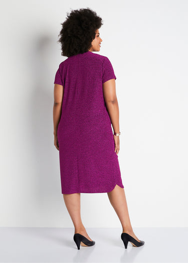 Robe courte évasée maille brillante Rose