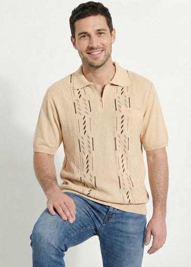 Pull col polo zippé manches courtes Beige
