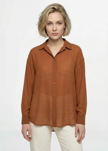 Chemisier vaporeux voile manches longues Camel