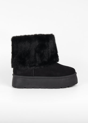 Boots compensées fausse fourrure Noir