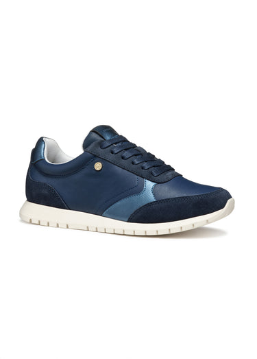 Baskets à lacets en cuir bi-matière Bleu Marine