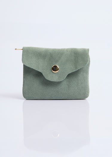 Petit porte monnaie zippé en cuir suédé Vert