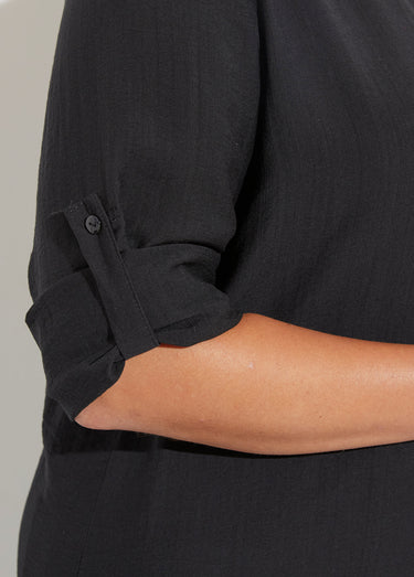 Blouse col V unie à manches longues Noir