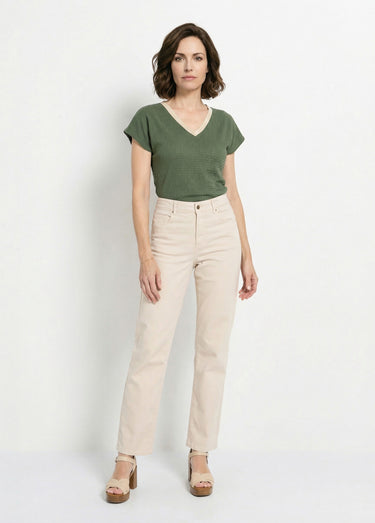 T-shirt maille gaufrée manches kimono Kaki