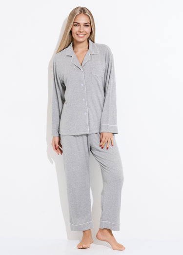 Pyjama long en maille cotelée Gris